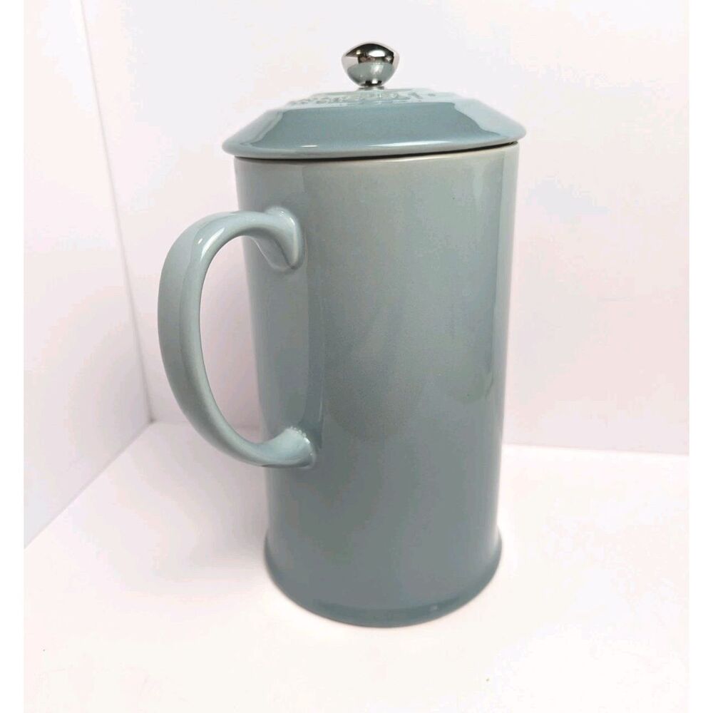 Le Creuset Stoneware 1 Liter French Press Coffee Pot Sea Salt Blue Green Rare - Picture 2 of 6